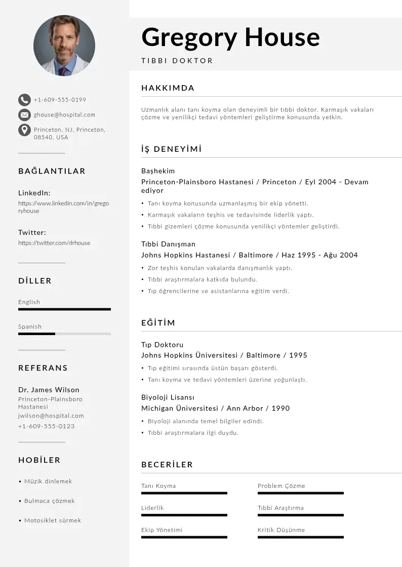 Mūsdienīga Tıbbi doktor  CV veidne