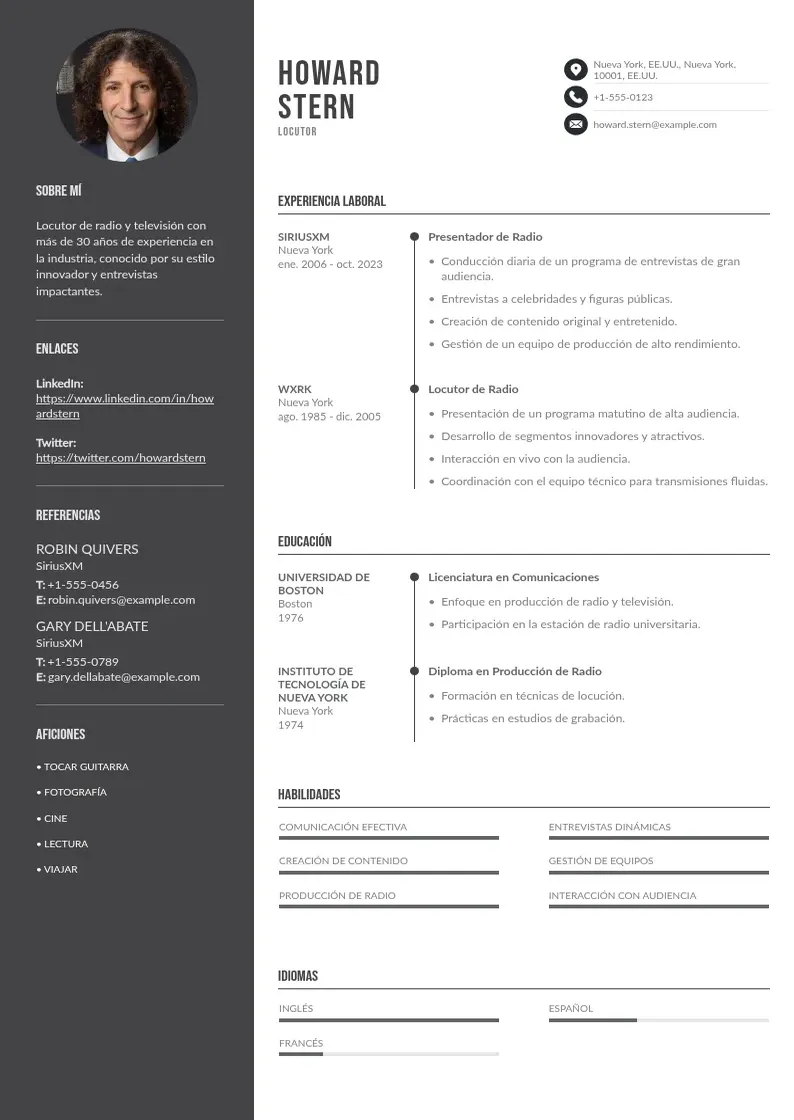 two column locutor resume example