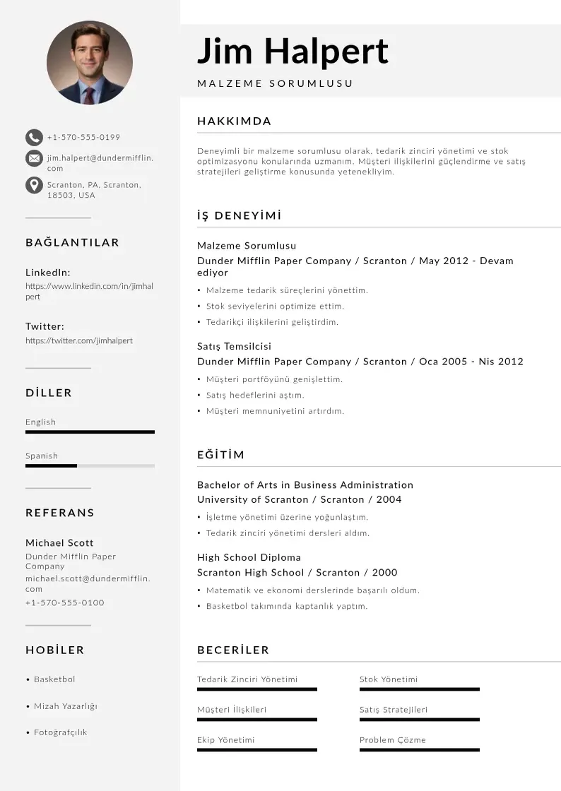 Mūsdienīga Malzeme sorumlusu  CV veidne