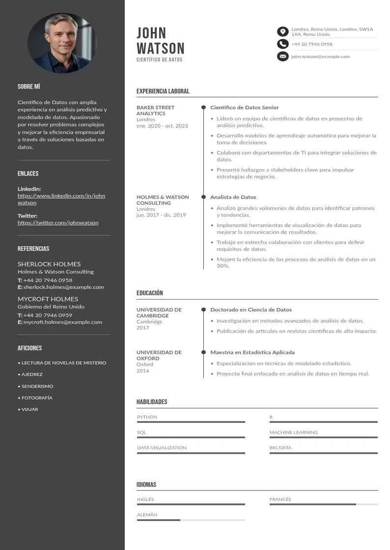 two column curriculum-de-cientifico-de-datos resume example