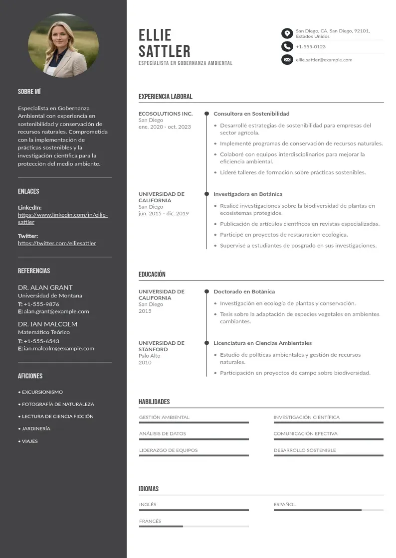 two column especialista-en-gobernanza-ambiental resume example