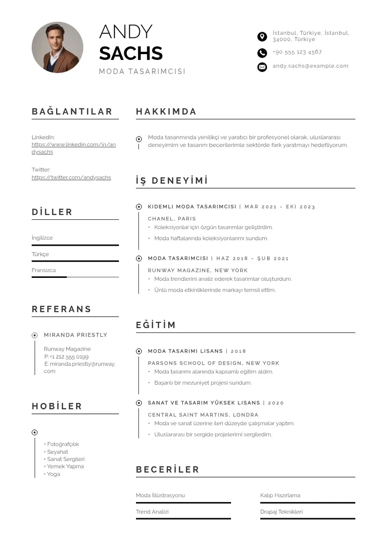 Profesionāla Moda tasarimcisi CV veidne
