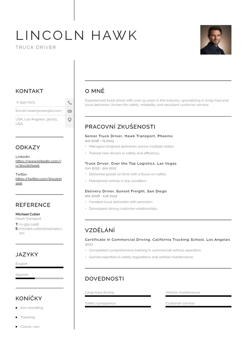 Vienkārša Ridic kamionu zivotopis CV piemērs