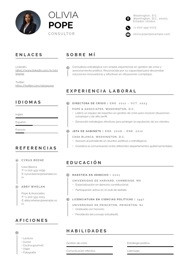 two column consultor resume example