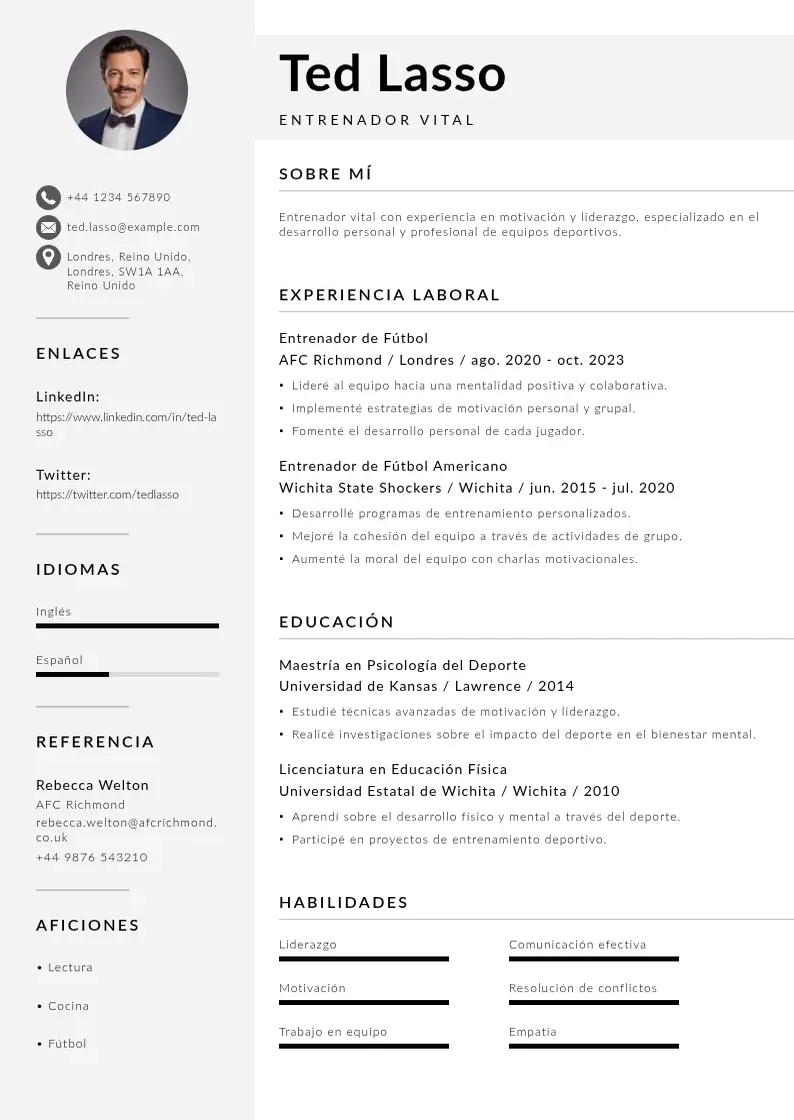 two column entrenador-vital resume example