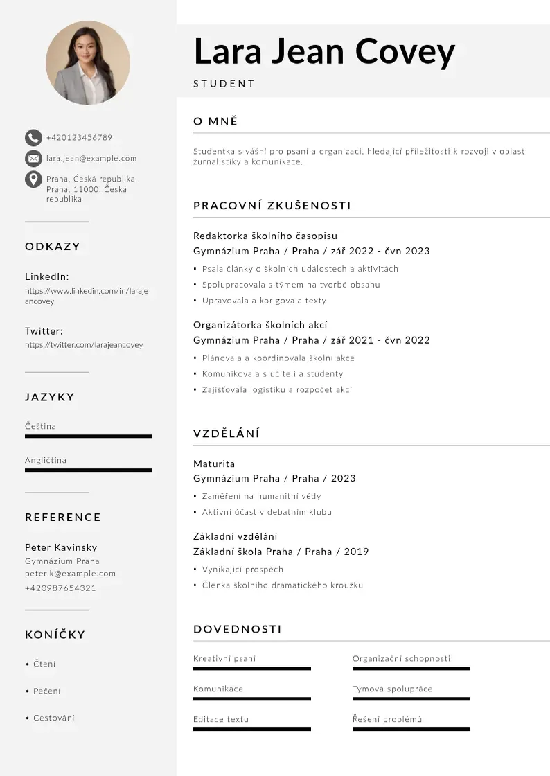 Mūsdienīga Studentsky zivotopis CV veidne