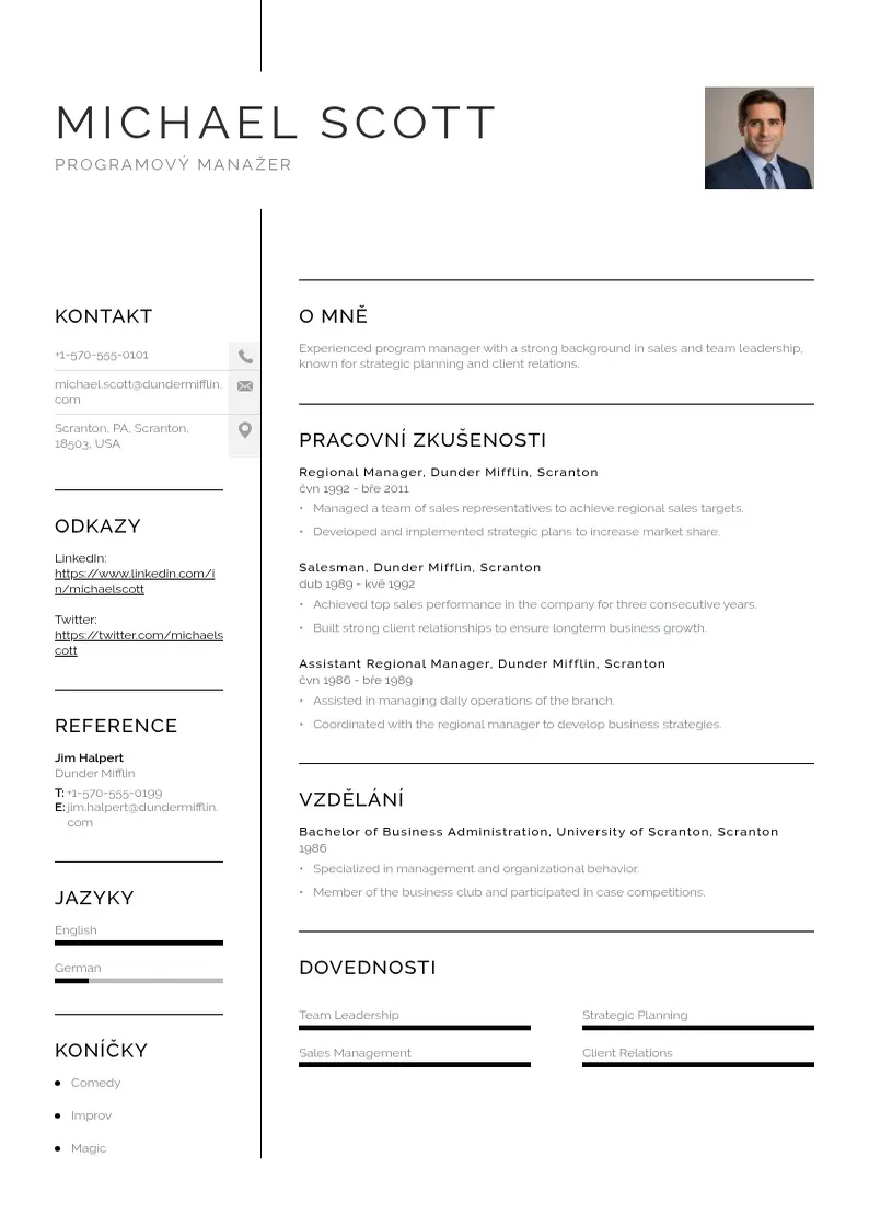Vienkārša Programovy manazer zivotopis CV piemērs