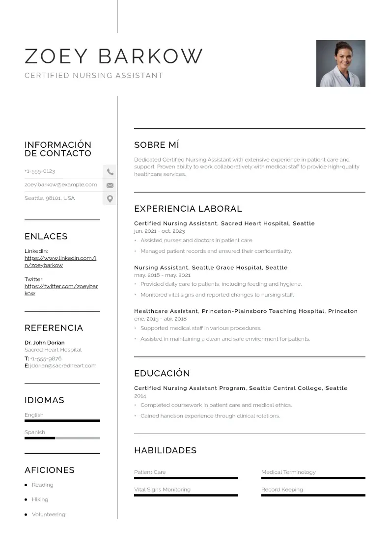 two column cv-asistente-de-enfermeria-certificado resume example