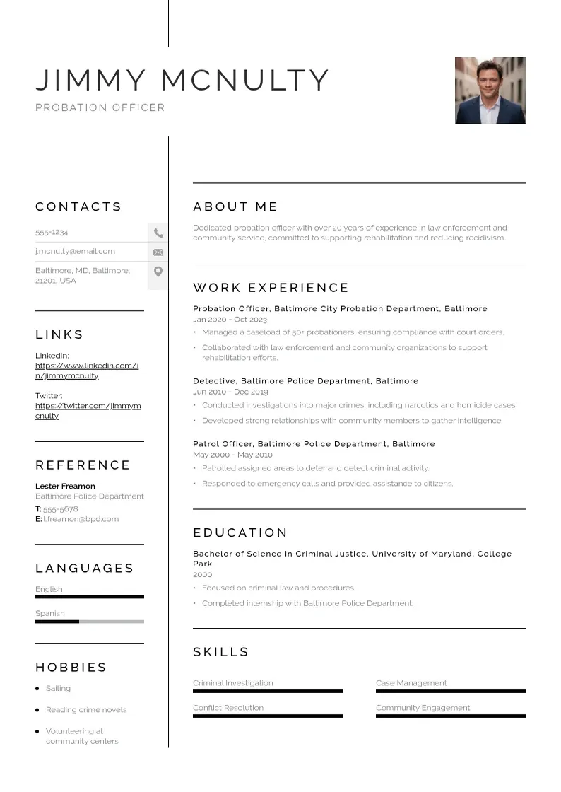 simple Probation officer resume resume example