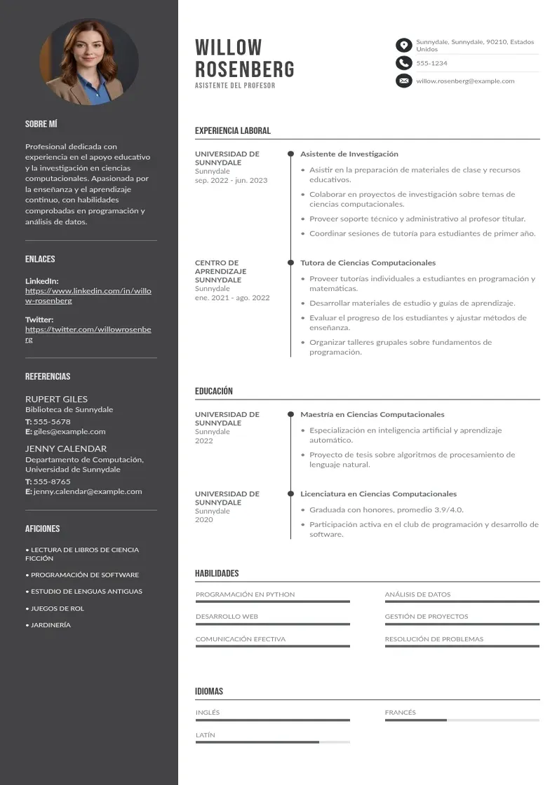 two column cv-asistente-del-profesor resume example