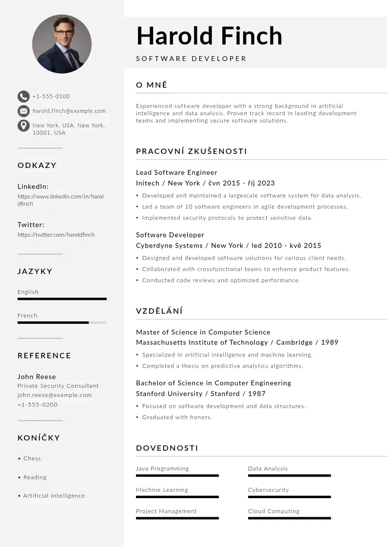 Mūsdienīga Vyvojar softwaru zivotopis CV veidne