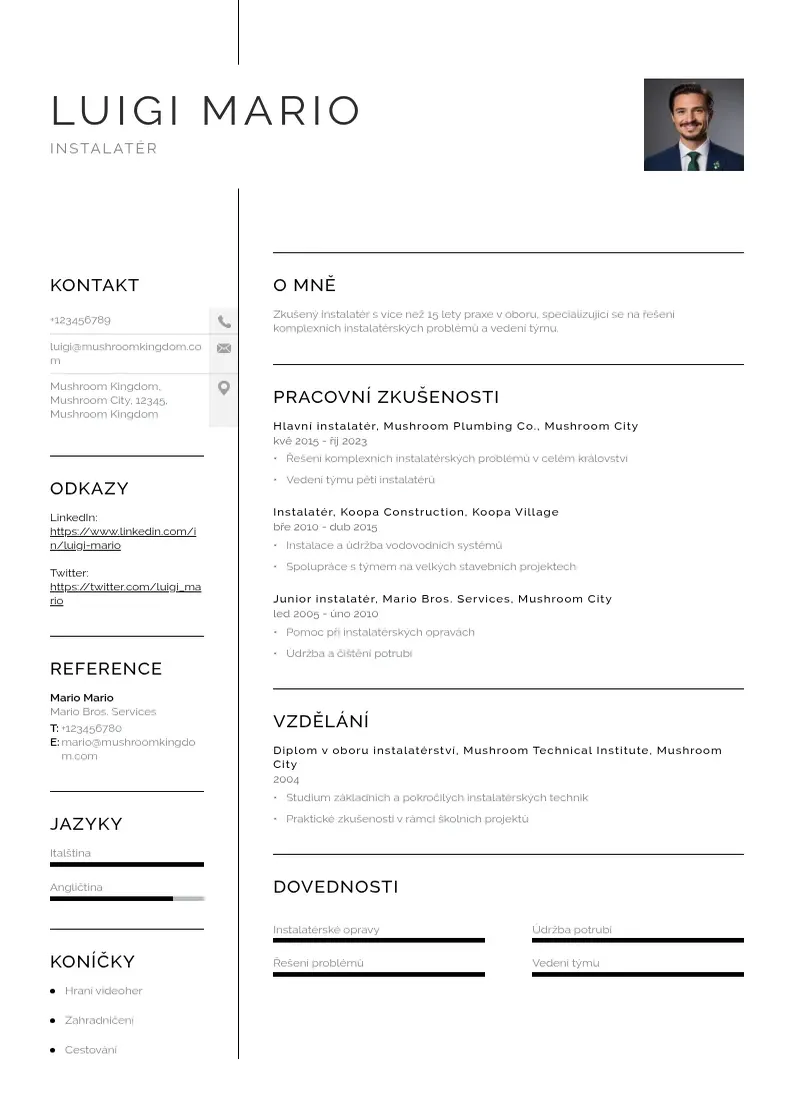 Vienkārša Zivotopis instalatera CV piemērs