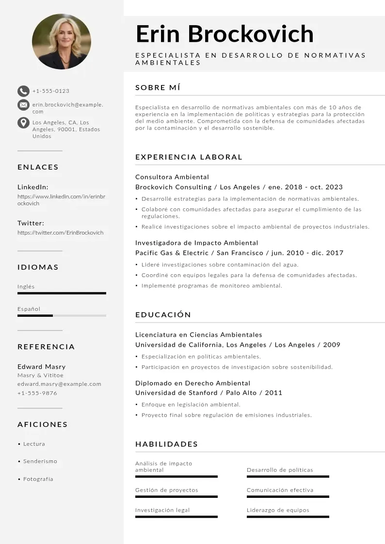 two column especialista-en-desarrollo-de-normativas-ambientales resume example