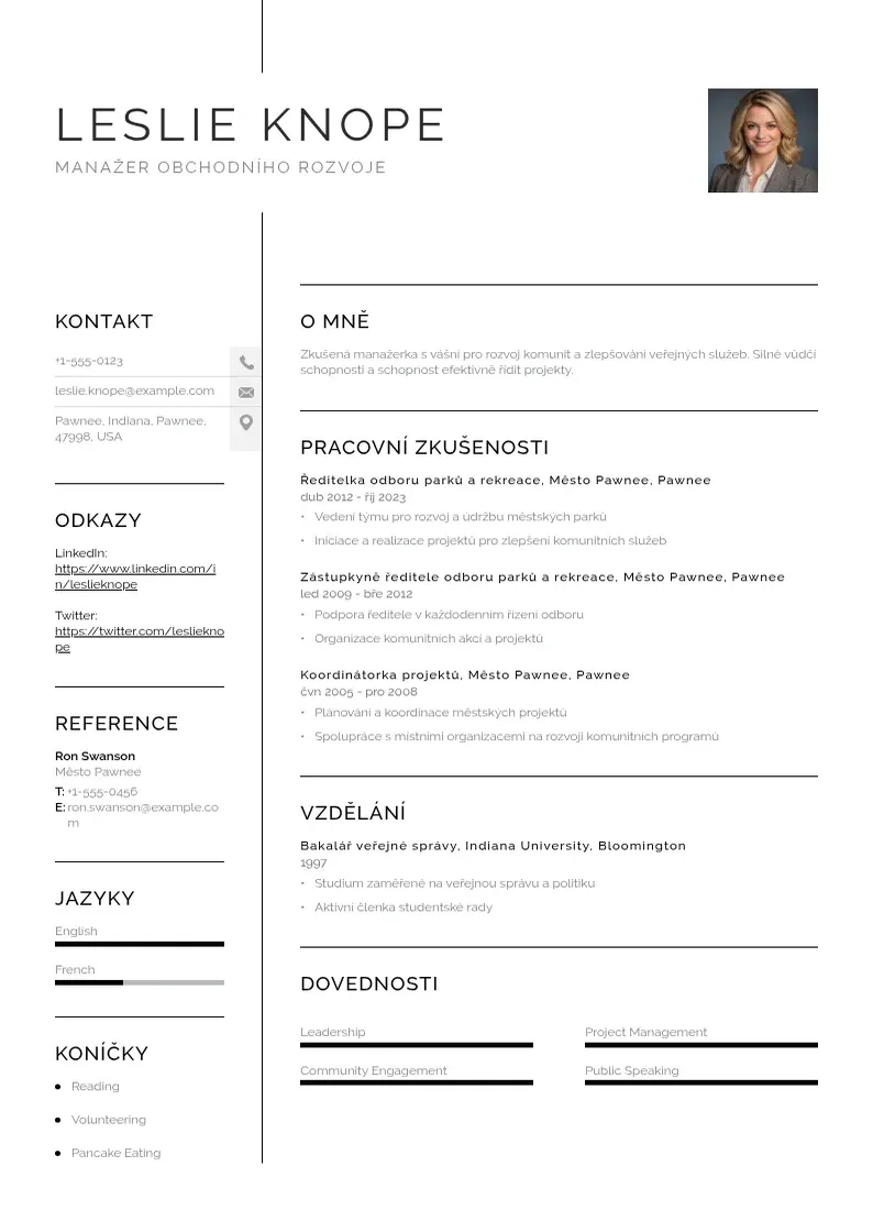 Vienkārša Manazer obchodniho rozvoje zivotopis CV piemērs