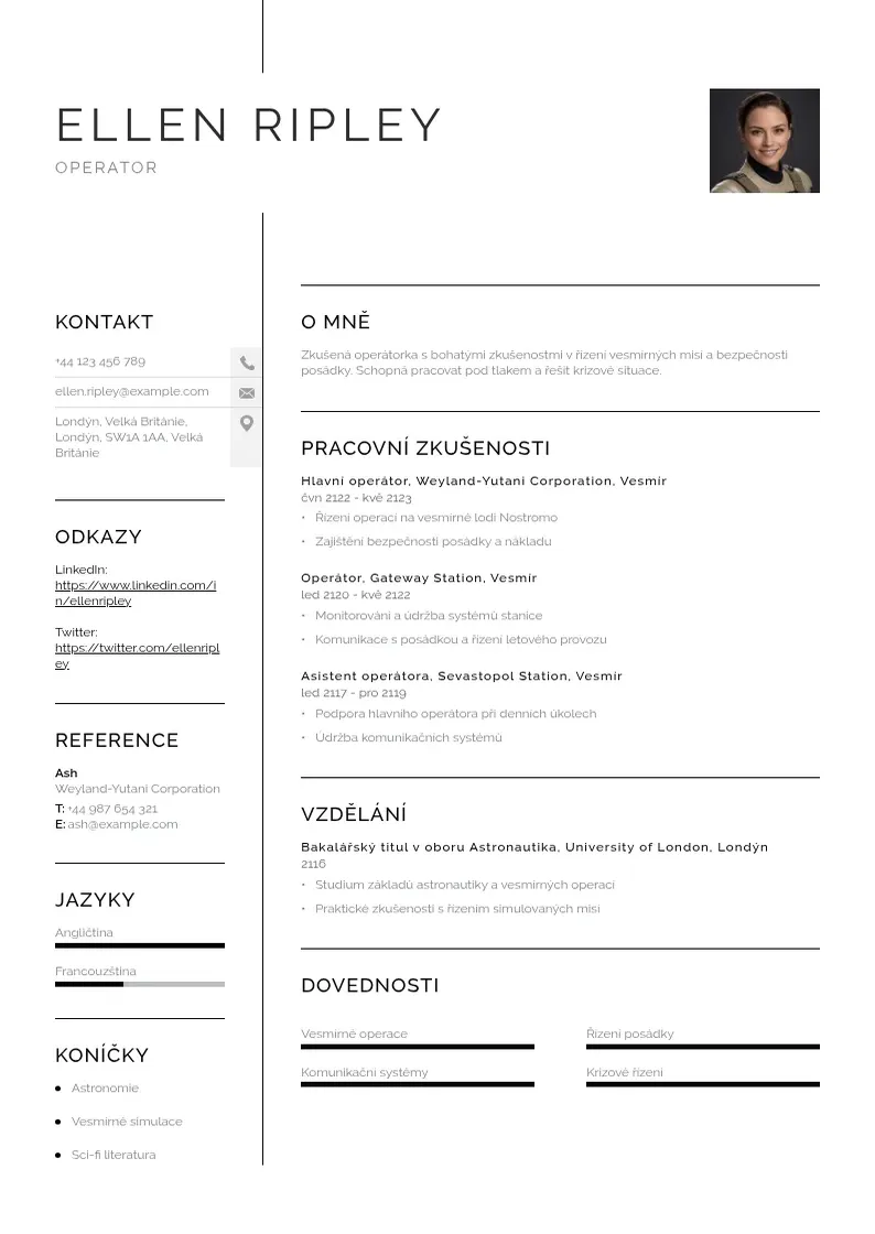 Vienkārša Operator zivotopis CV piemērs