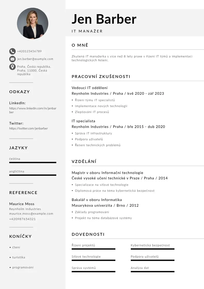 Mūsdienīga It manazer zivotopis CV veidne