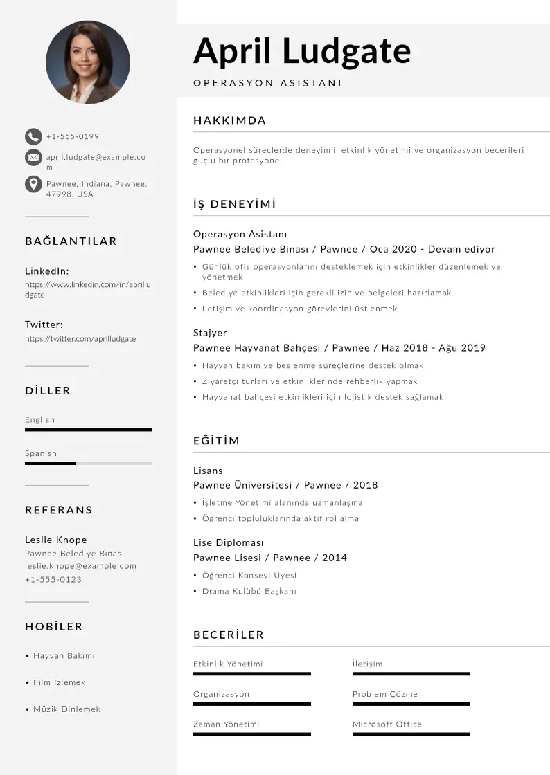 Mūsdienīga Operasyon Asistanı  CV veidne