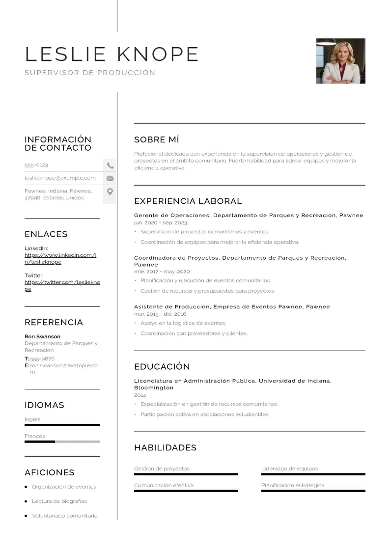 two column cv-supervisor-de-produccion resume example