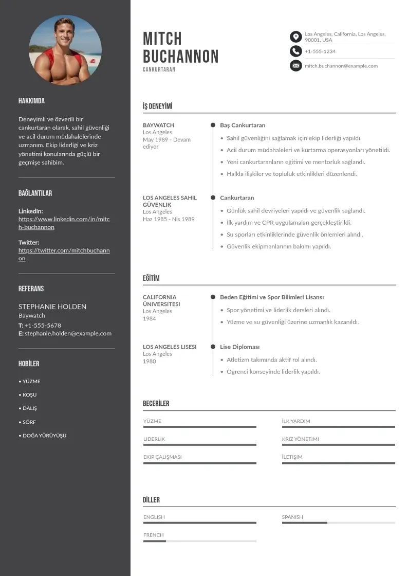 Divu kolonnu Cankurtaran CV piemērs