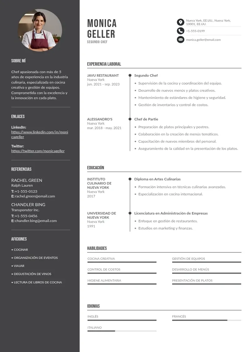 two column cv-segundo-chef resume example
