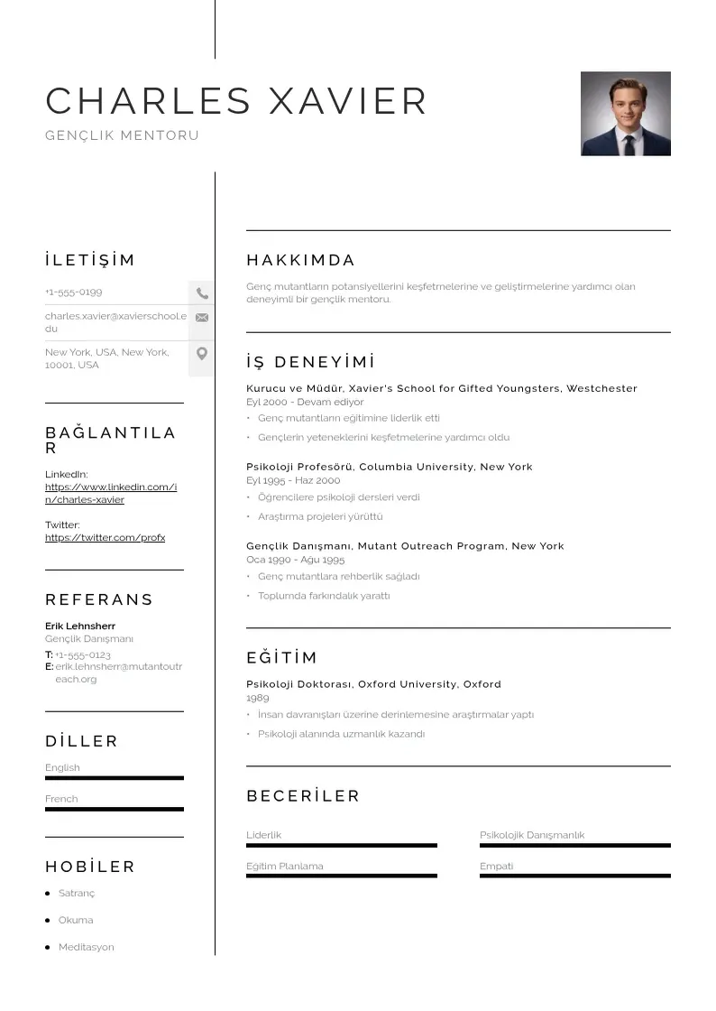 Vienkārša Gençlik Mentoru  CV piemērs
