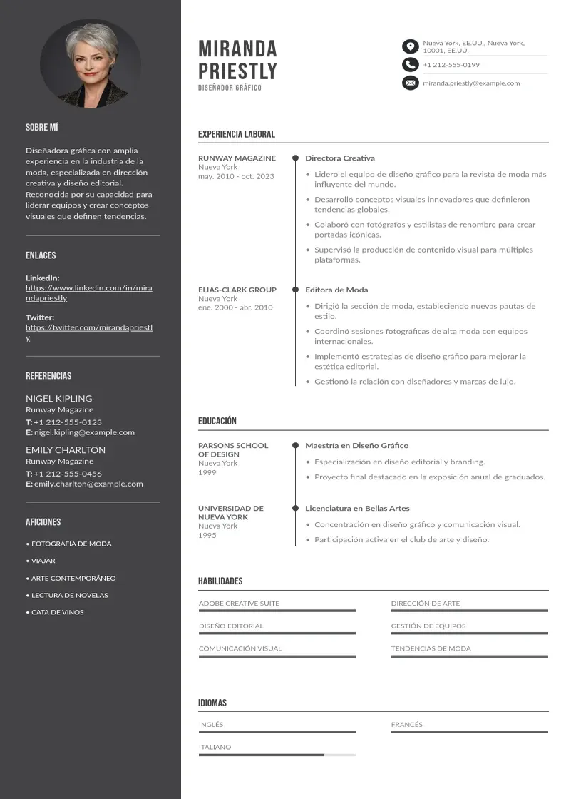 two column disenador-grafico resume example