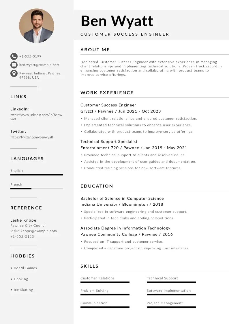 modern Customer success engineer resume resume template