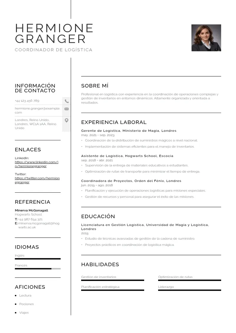 two column cv-coordinador-de-logistica resume example