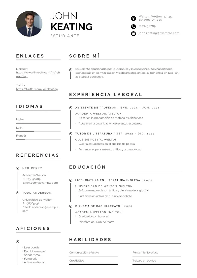 two column plantilla-de-curriculum-para-estudiante resume example