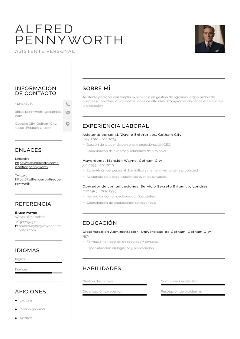two column cv-asistente-personal resume example