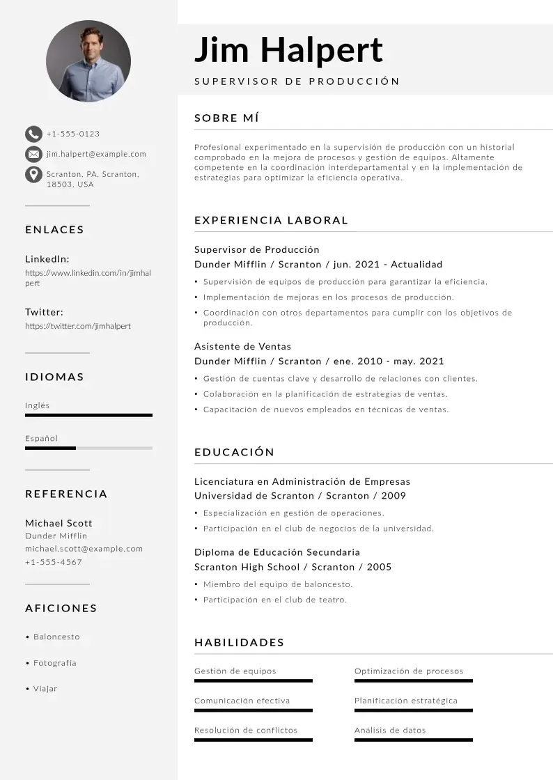 two column cv-supervisor-de-produccion resume example