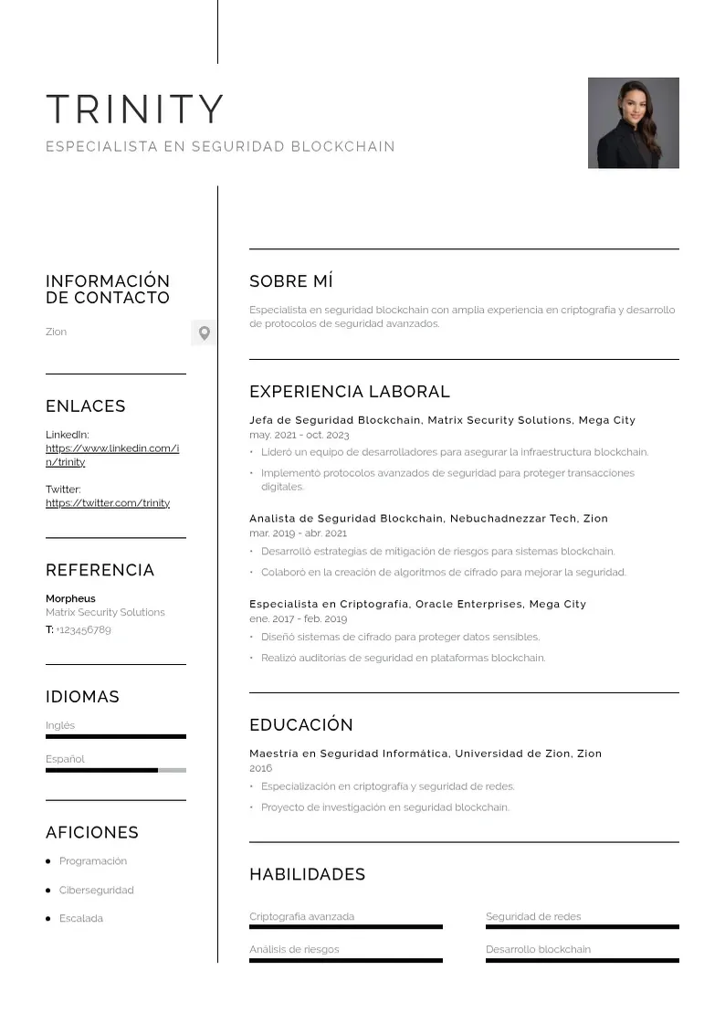 two column especialista-en-seguridad-blockchain resume example