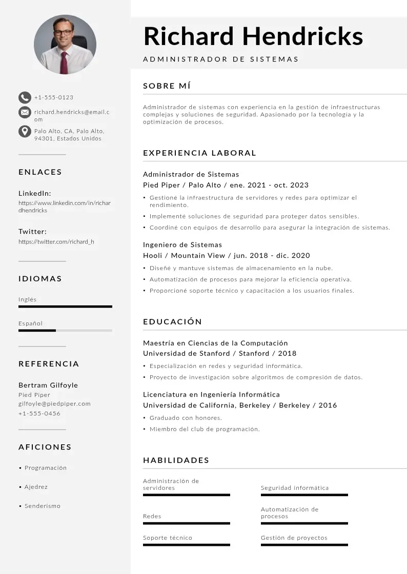 two column cv-administrador-de-sistemas resume example