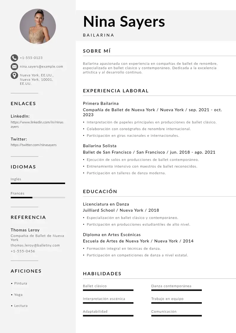 two column cv-bailarin resume example