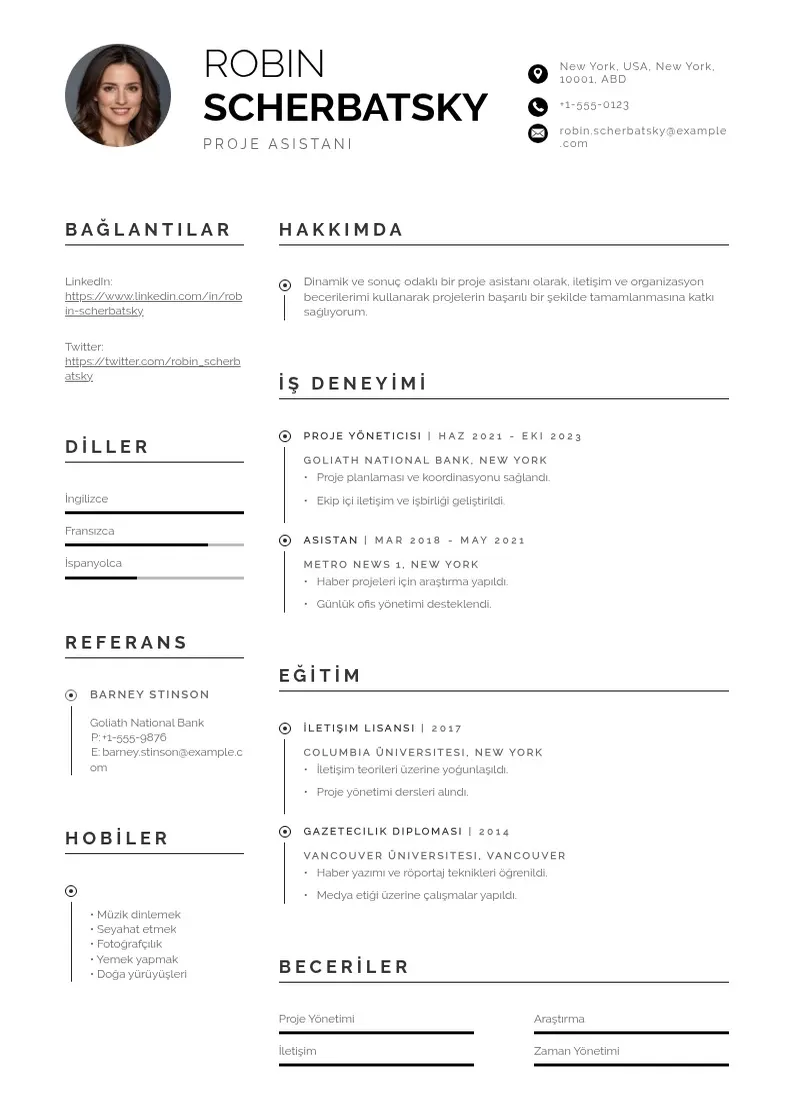 Profesionāla proje Asistanı  CV veidne