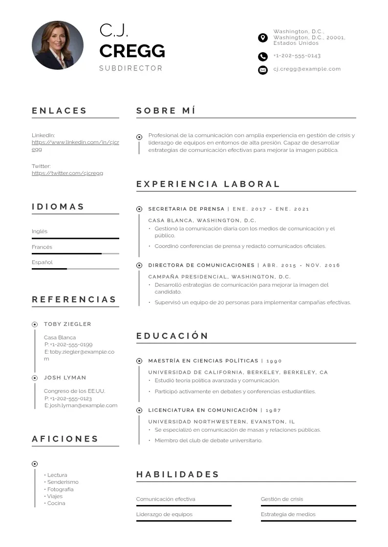 two column cv-subdirector resume example