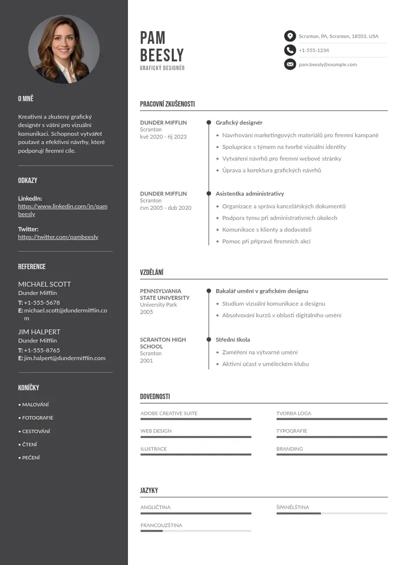 Divu kolonnu Graficky designer CV piemērs