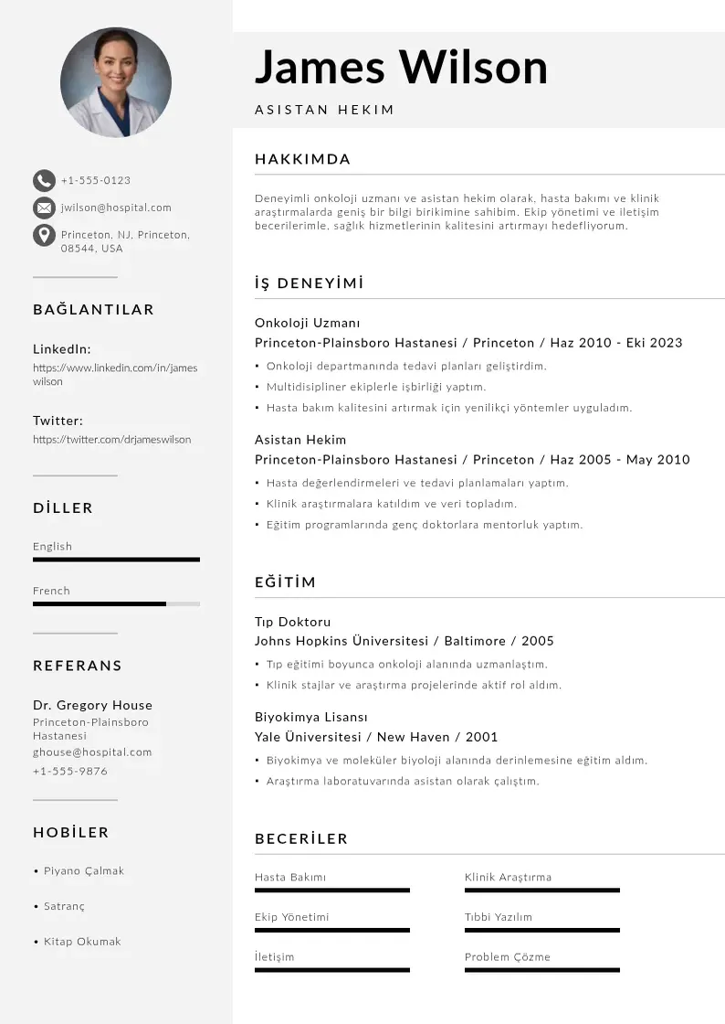 Mūsdienīga Asistan Hekim  CV veidne