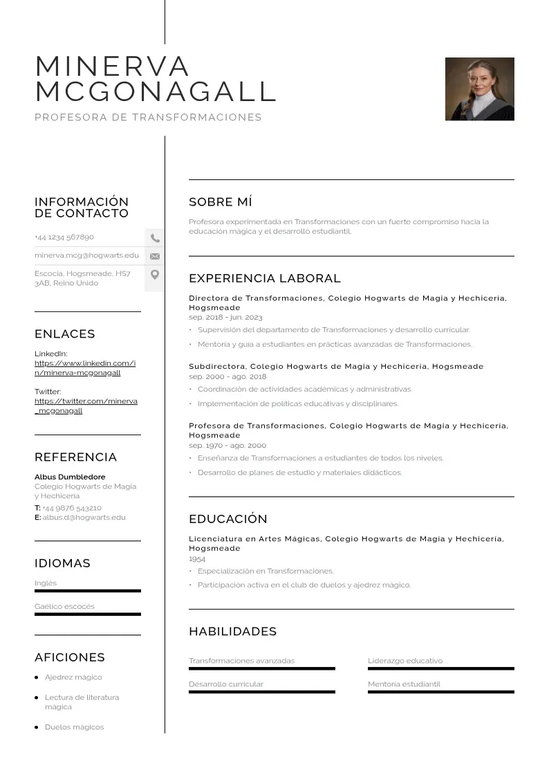 two column curriculum-de-profesor resume example