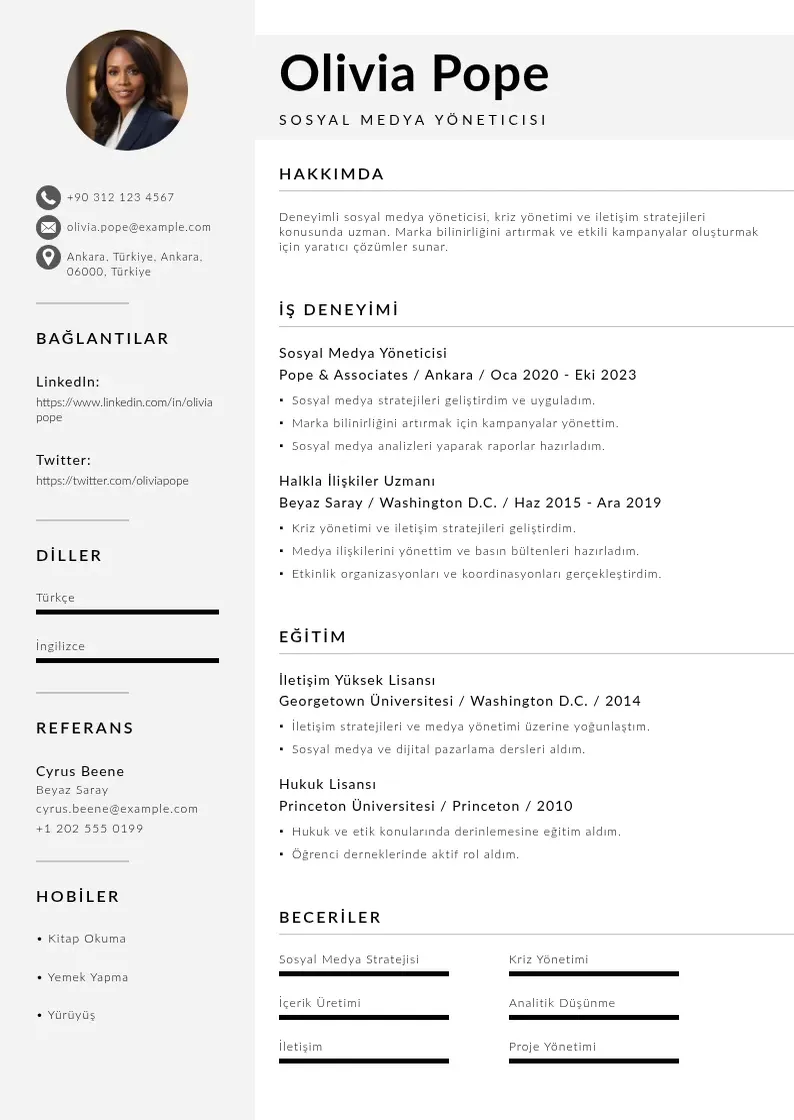 Mūsdienīga Sosyal medya yoneticisi CV veidne