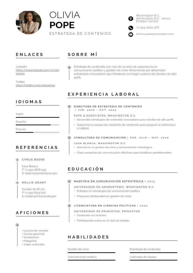 two column estratega-de-contenido resume example