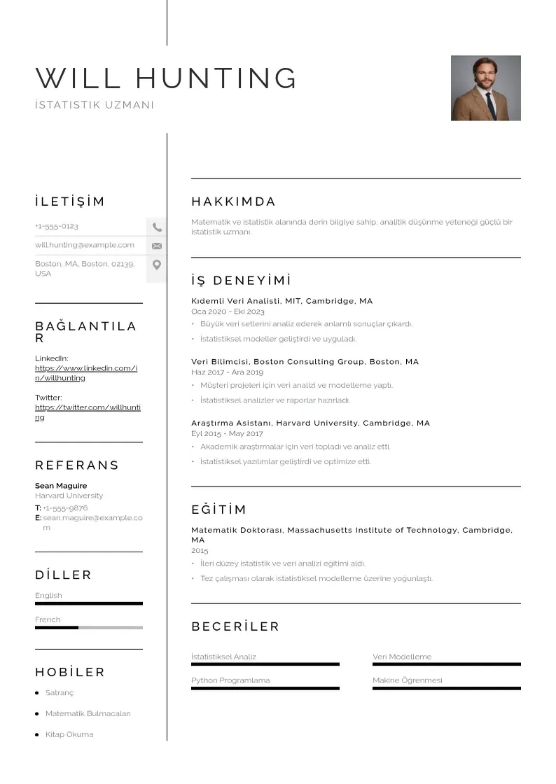 Vienkārša Istatistik uzmani oz gecmisi CV piemērs