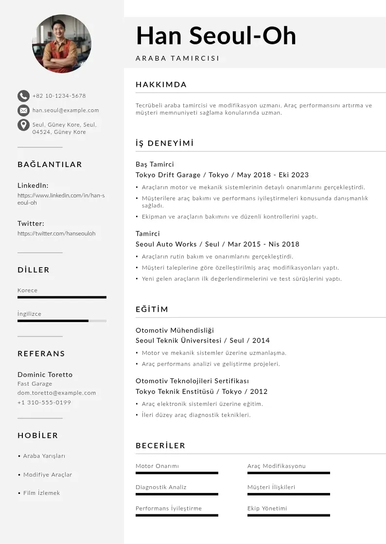 Mūsdienīga araba tamircisi  CV veidne