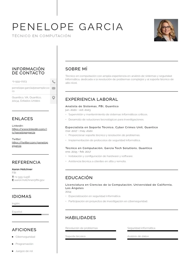 two column tecnico-en-computacion resume example