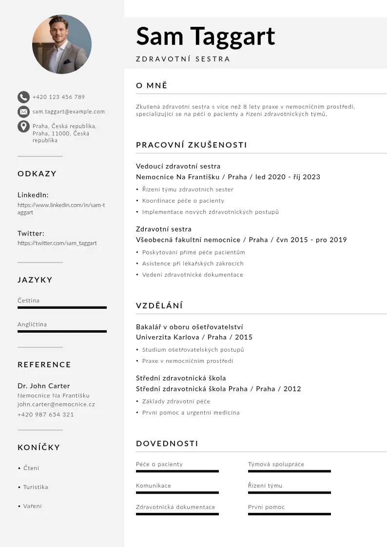 Mūsdienīga Zdravotni sestra zivotopis CV veidne