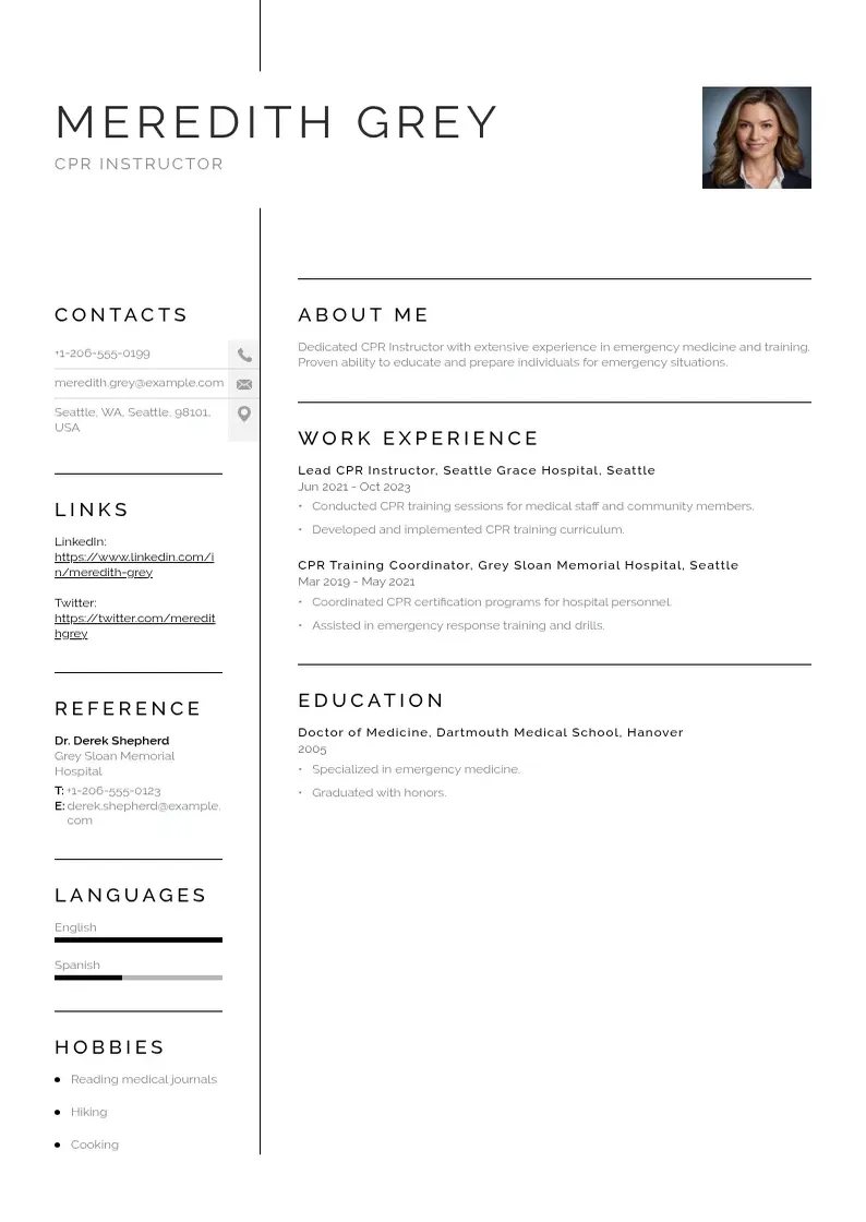 simple Cpr instructor resume resume example