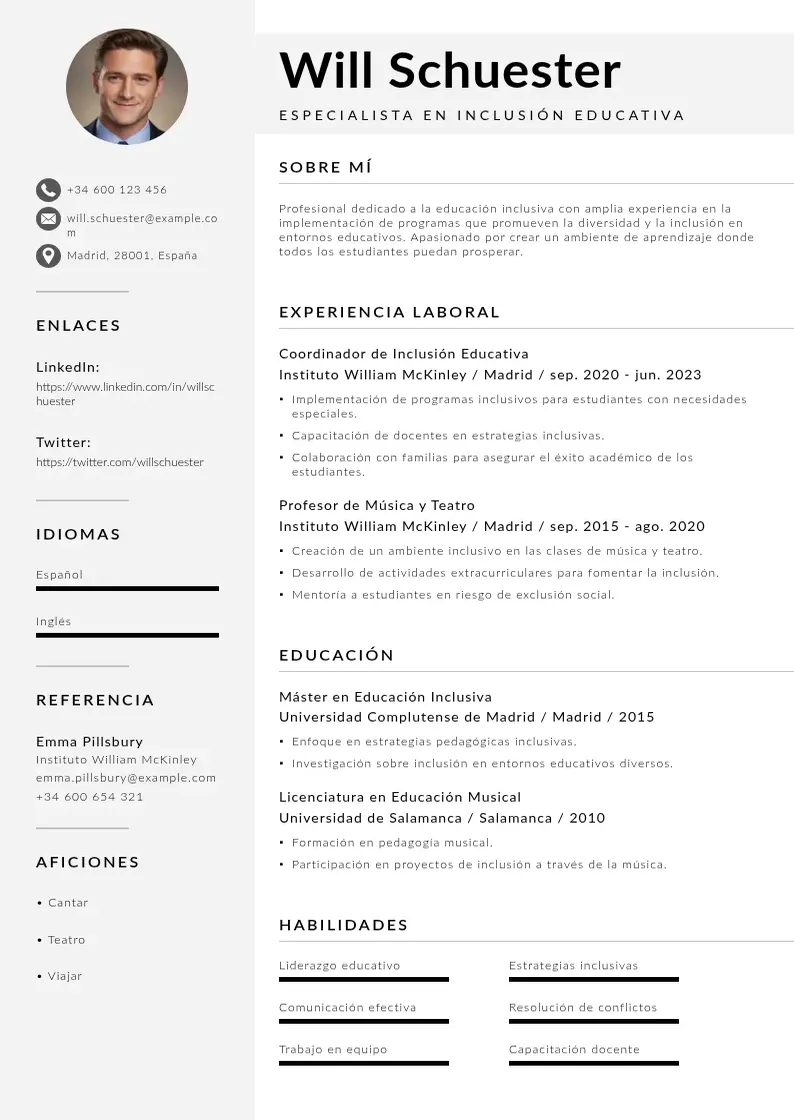 two column especialista-en-inclusion-educativa resume example