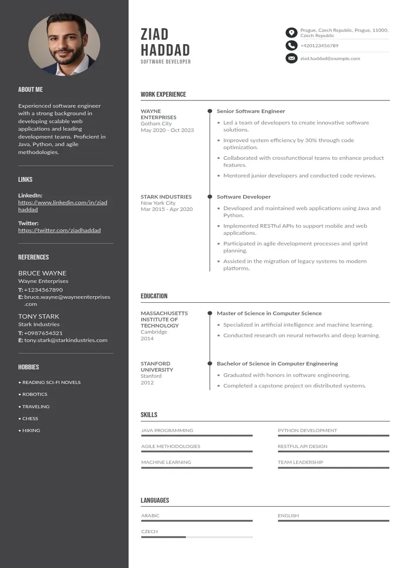 Divu kolonnu Libanon CV piemērs
