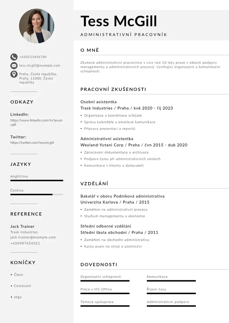 Mūsdienīga Zivotopis administrativni pracovnik CV veidne