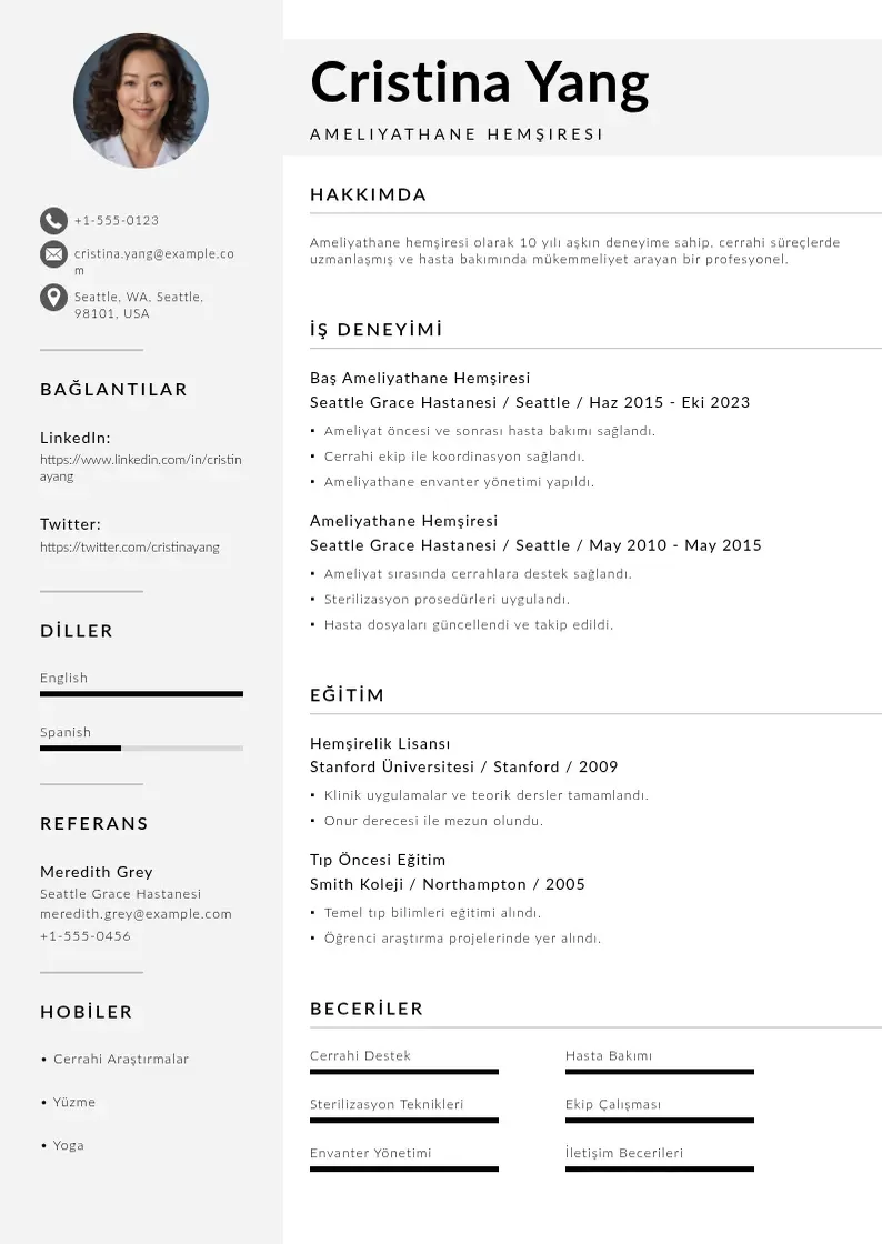 Mūsdienīga Ameliyathane Hemşiresi  CV veidne